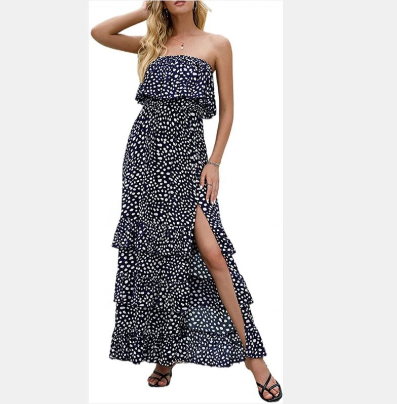 Wonderstruck Bloom Smocked Ruffle Midi Dress Navy