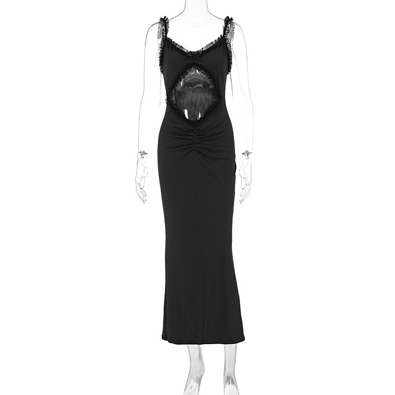 Summer Suspender Wooden Ear Collarless Cropped Attractive Slim Fit Jumpsuit Maxi Dress Women