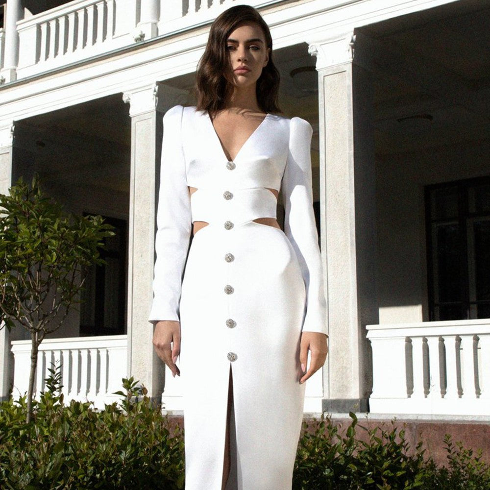 French White Slimming High Grade Retro Dress Knitted Slim Fit Wear Summer