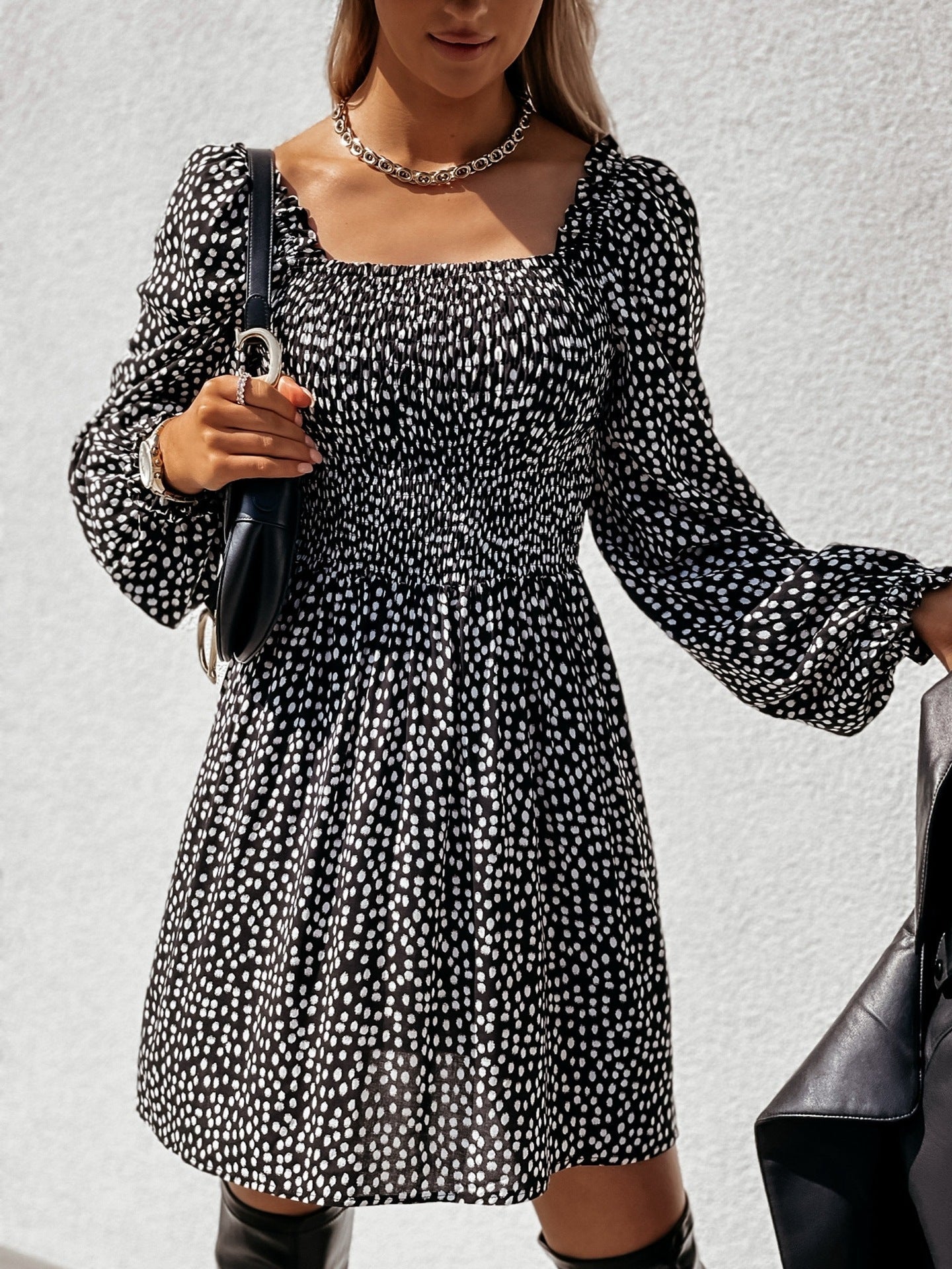 Morris Bloom Bell Sleeve Ruched Mini Dress