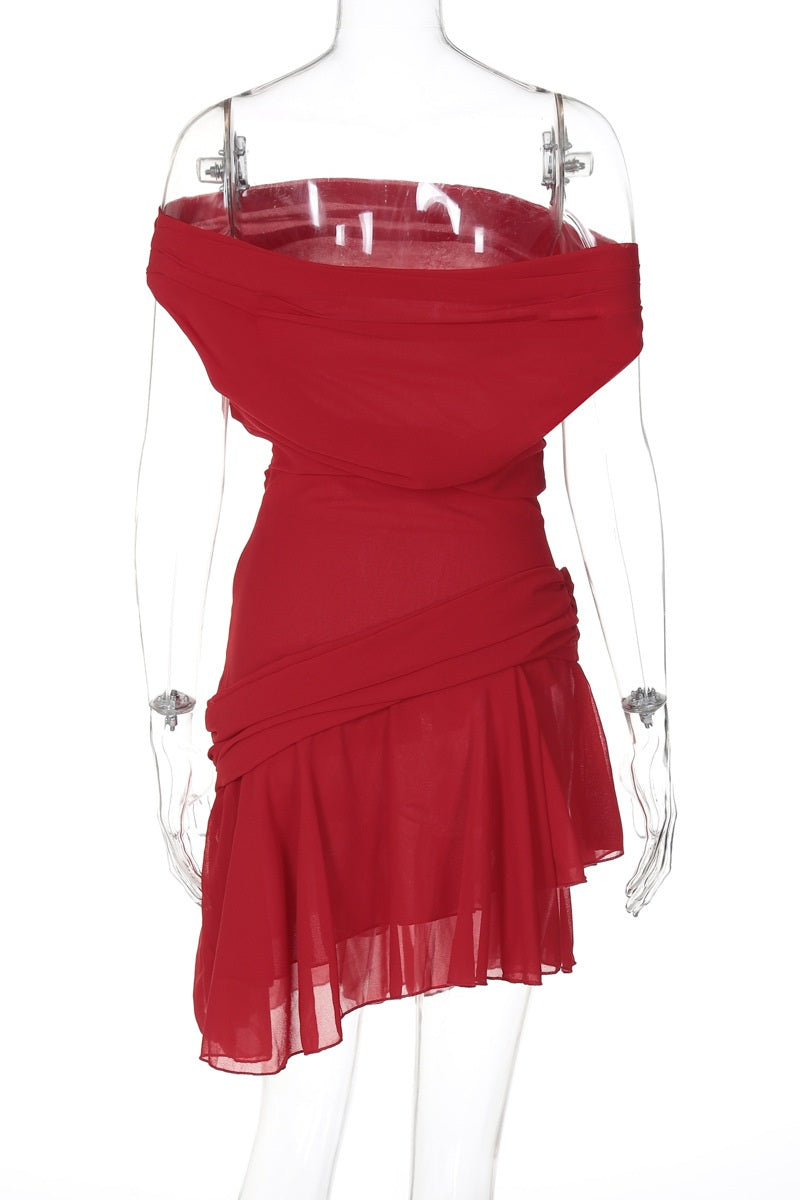 Chic Matilde One Shoulder Chiffon Mini Dress Boutique Collection