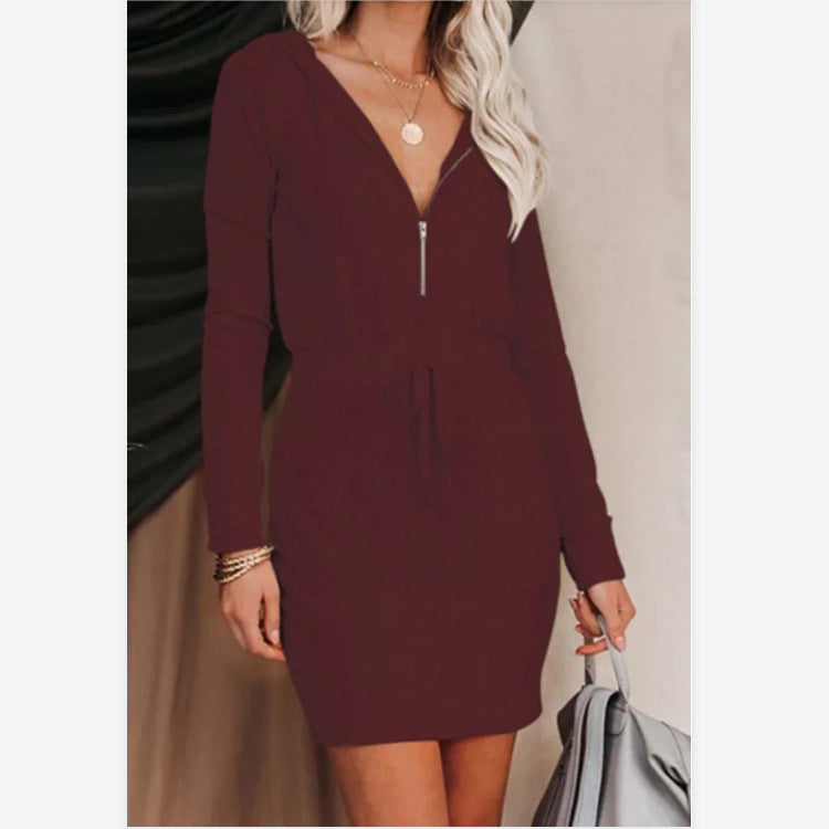 Half Hope Zip Hooded Knit Dress Lavender