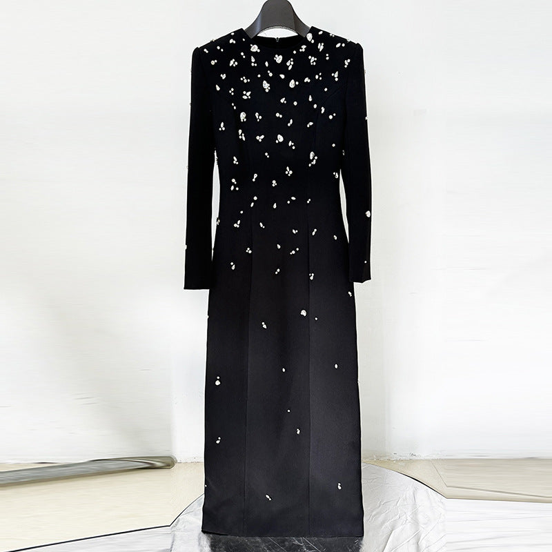 Refined Heavy Industry Beads Diamond Long Sleeve Dress Formal Dress