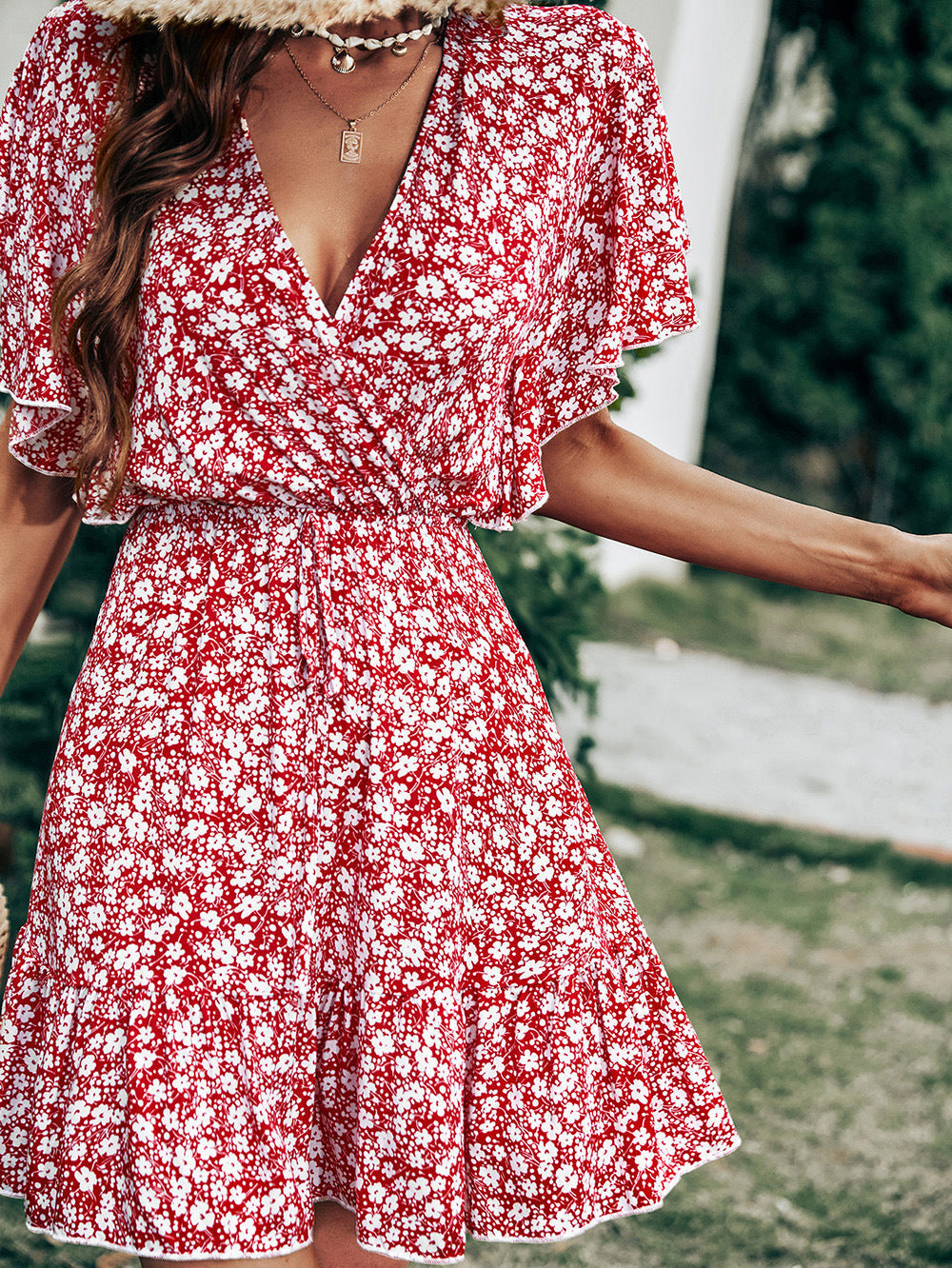 Printed Layva Ruffle Tiered Dress Mauve