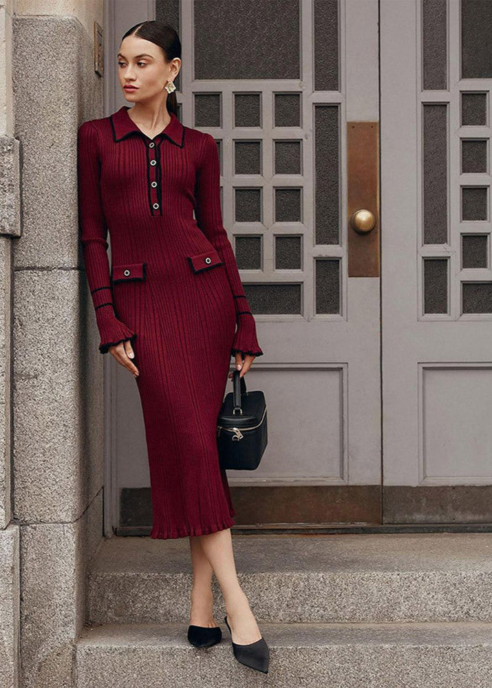 Ribbed Emilia Knit Polo Midi Dress