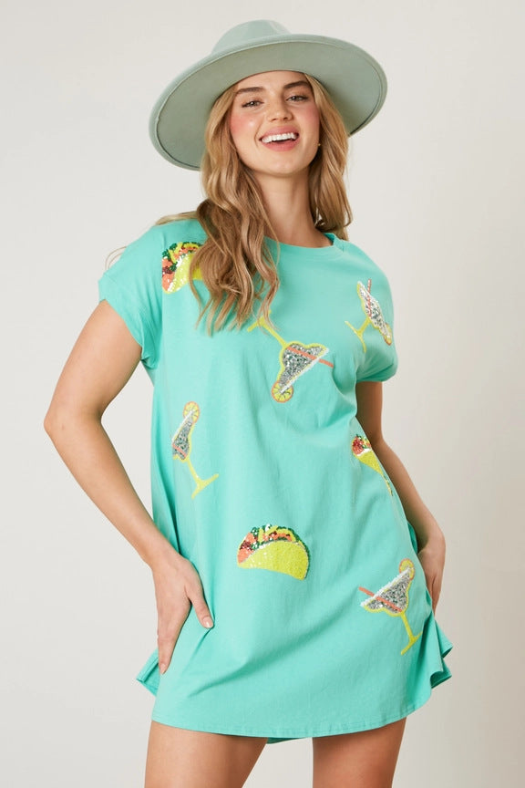 Beach Sequ Short Sleeve Loose Relaxed Dress