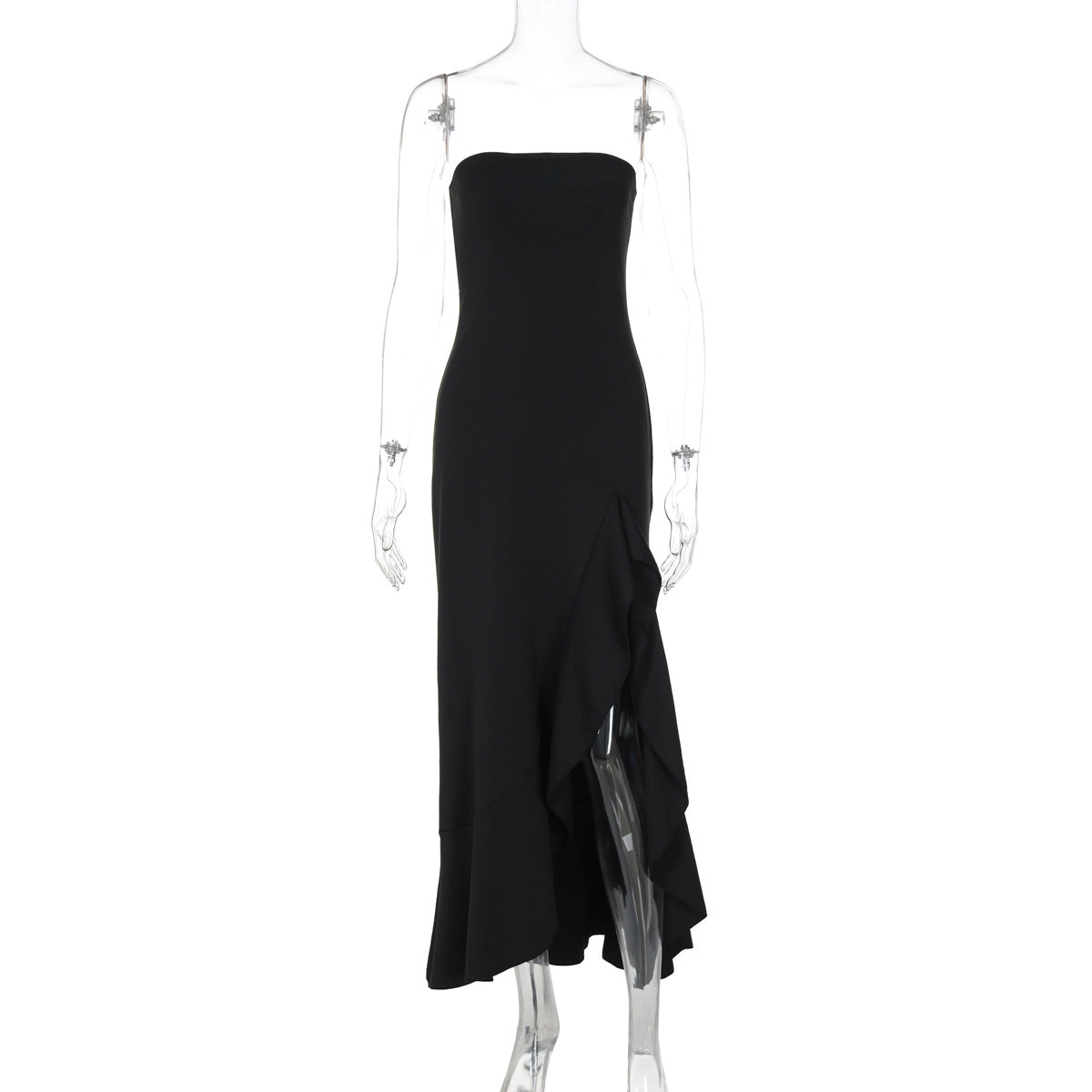 Women Clothing Summer Solid Color Attractive Split Maxi Dress Tube Top Dress Women