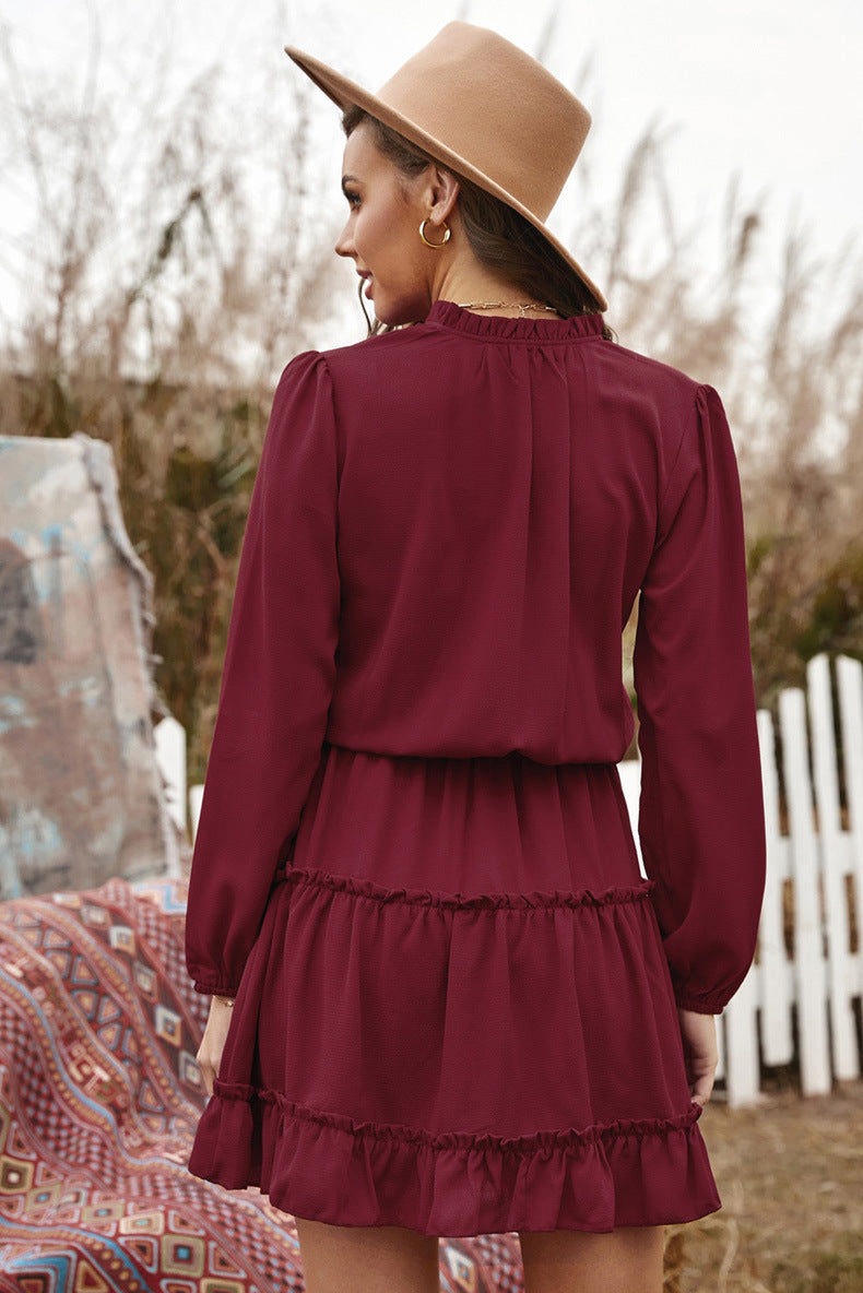Ruffle Dillon Trim Dress Burgundy