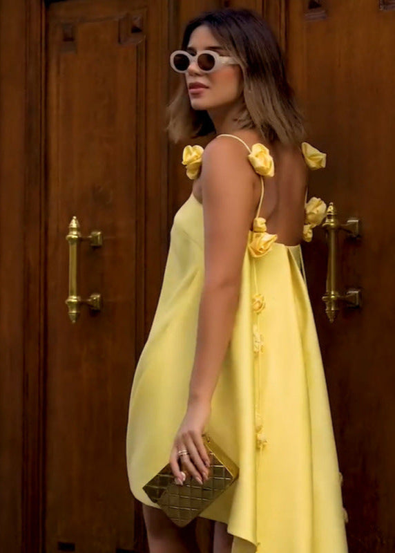 Aurora - Flower Accent Open-Back Mini Dress