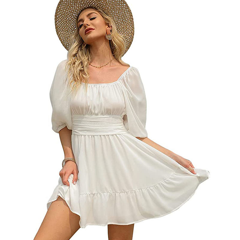 Gathered Blythe Puff Sleeve Dress White