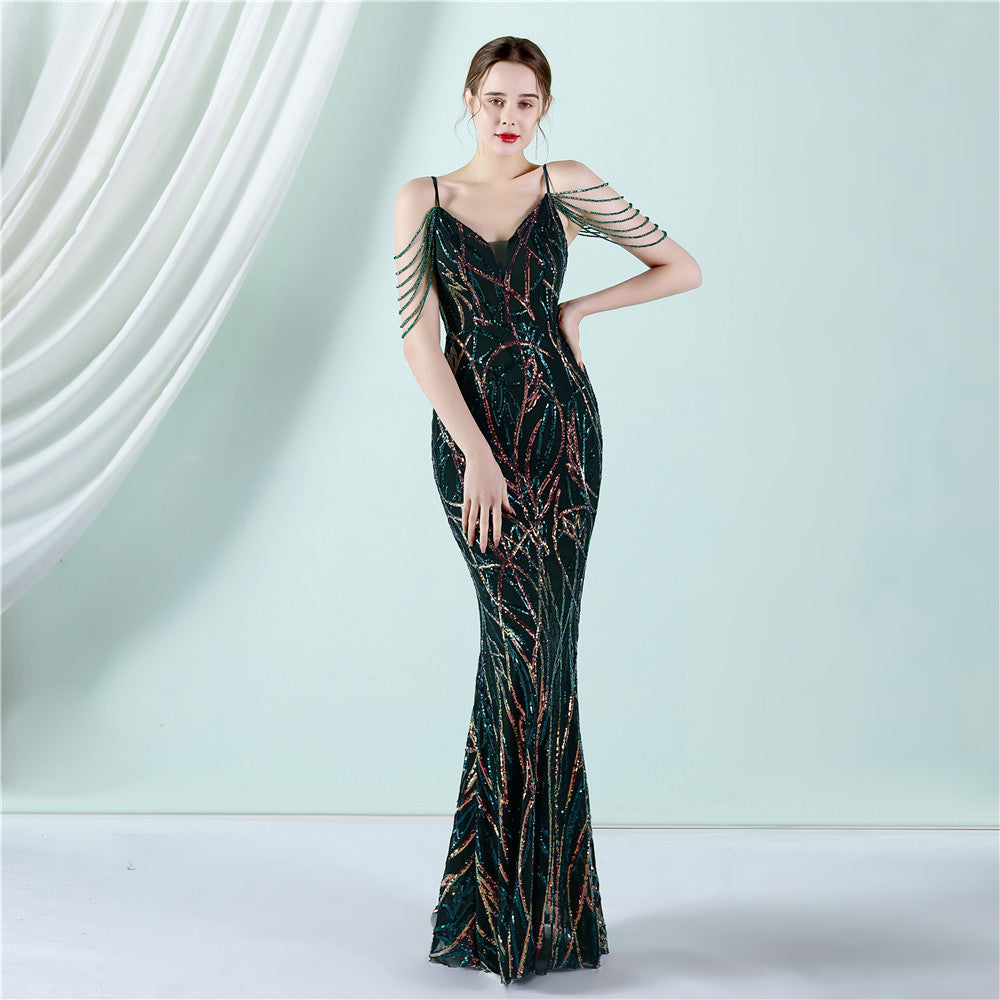 Sling Sequin Toast Dress Bride Extended Appreciation Dinner Slim-Fit Fishtail Wedding Car Model Exhibition Dress