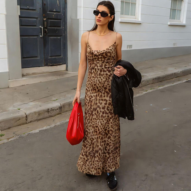 Aura Leopard Midi Dress Brown