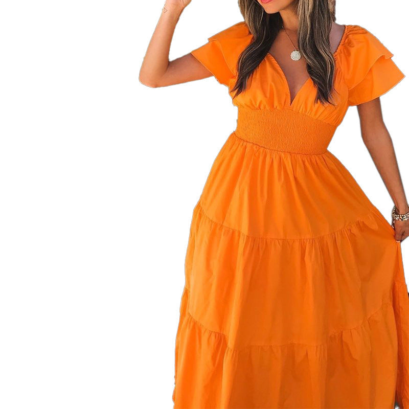 Cotton Lainey Ruffle Midi Dress Orange