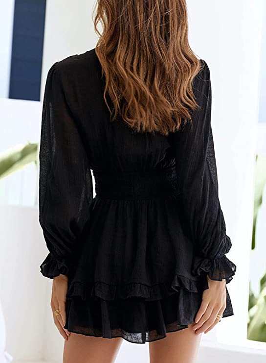 Lace Cartwheel Tiered Cutout Dress Black