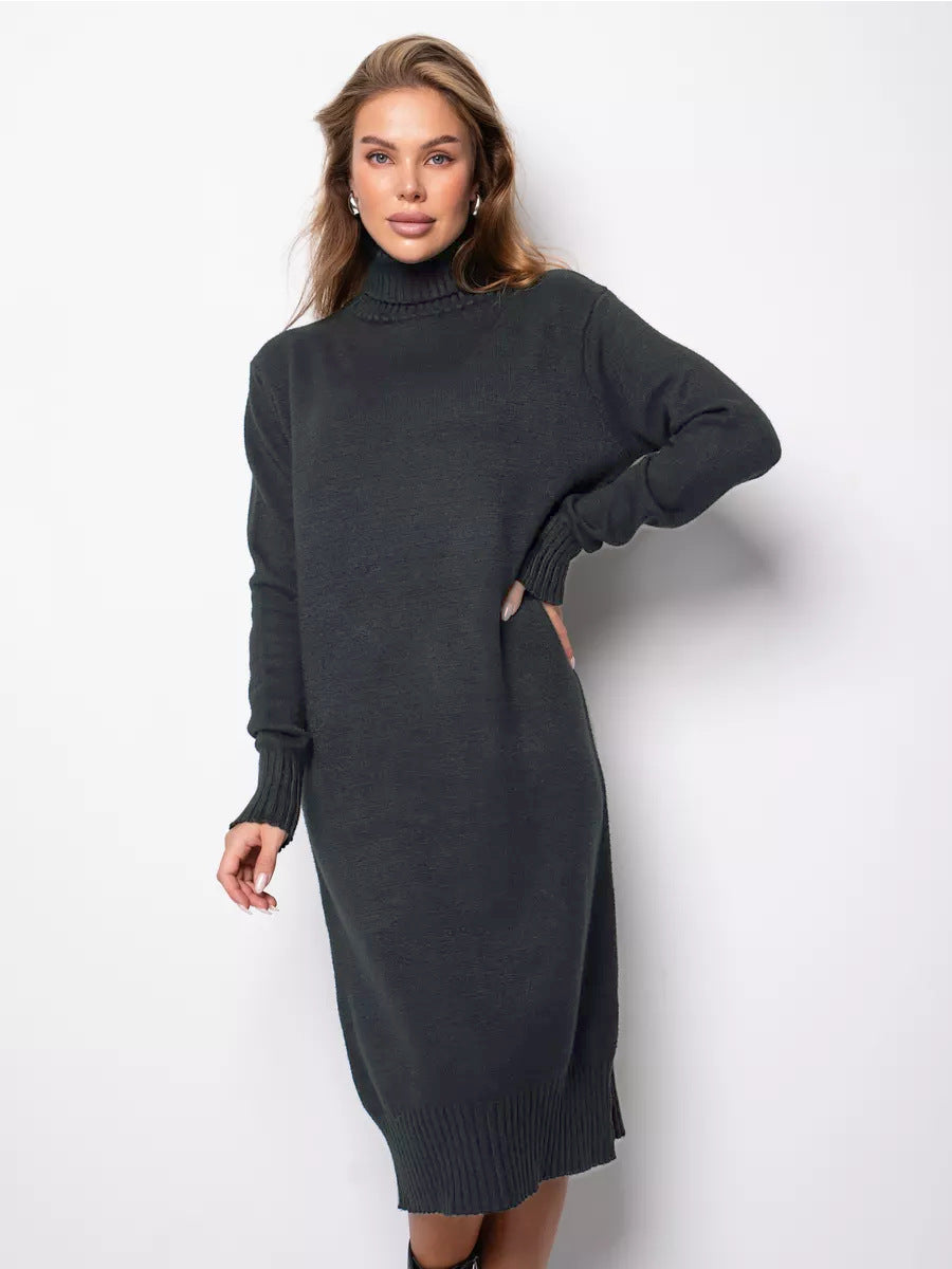 Knitting Turtleneck Dress Loose Inner Wear Solid Color Slimming Woolen