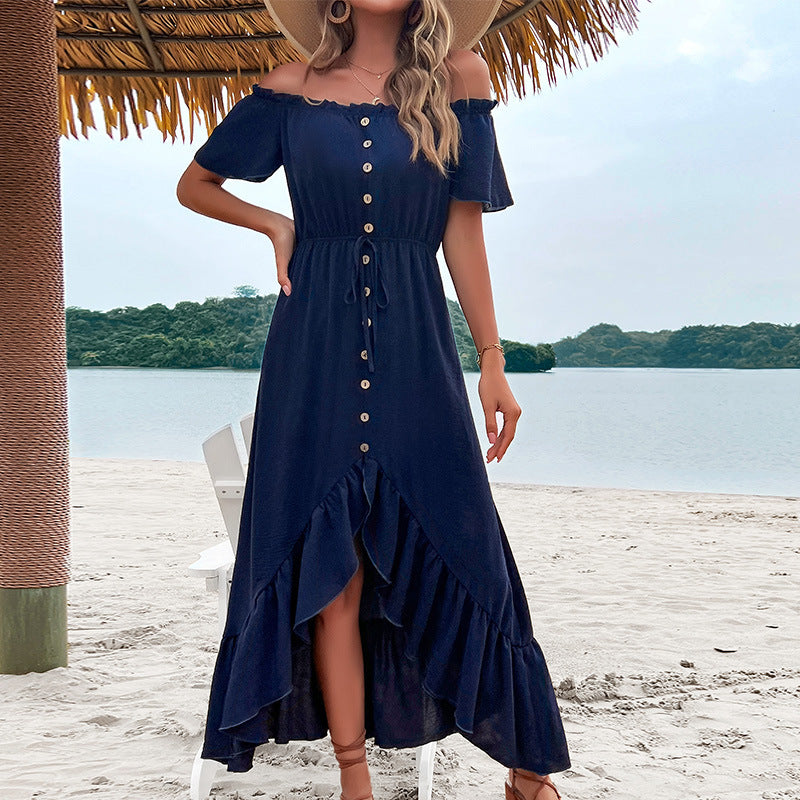 Like Some It Hot Smocked Off The Shoulder Dress Navy