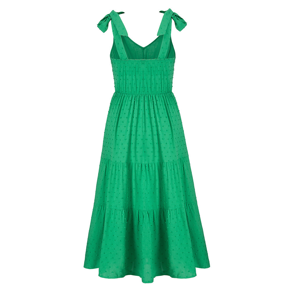 Embroidered Parisa Tiered Midi Dress Green