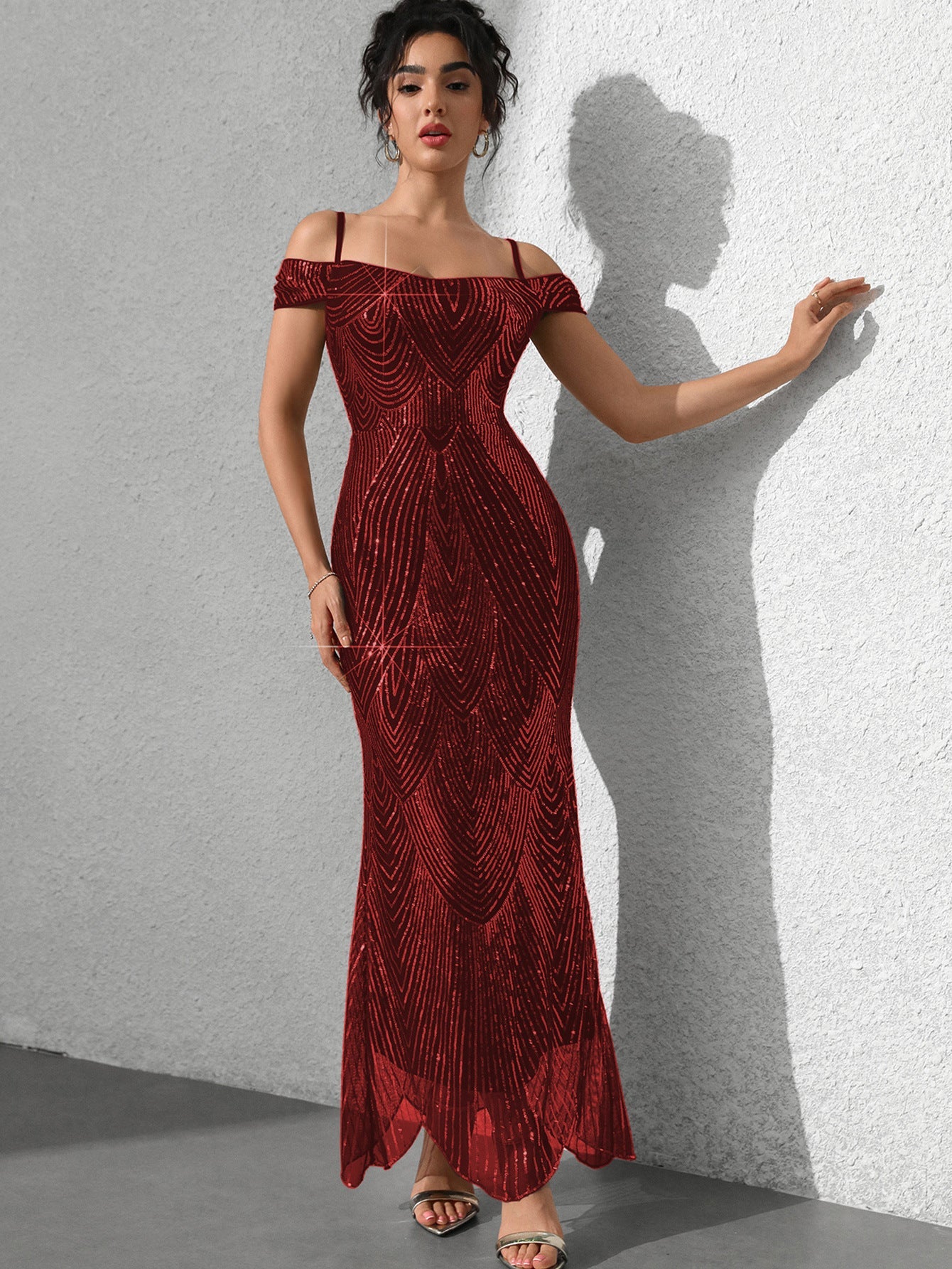 Attractive Slim Fit Sequined Dress Maxi Dress Women Clothing Prom Evening Dress