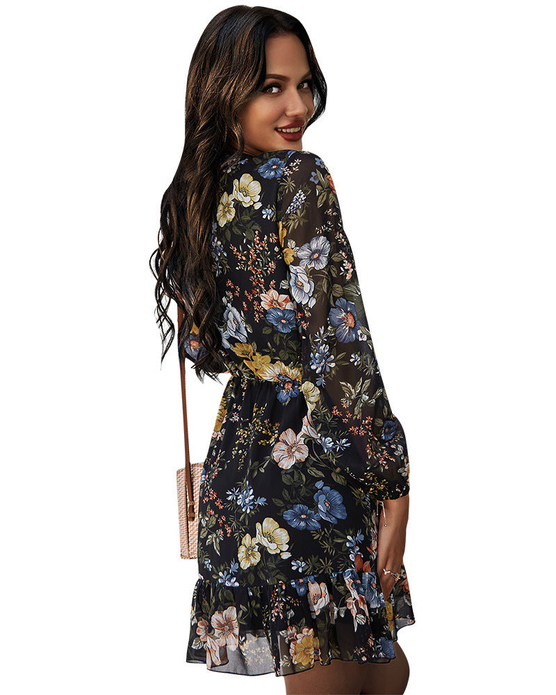 Palazzo Flower Ruffle Wrap Dress