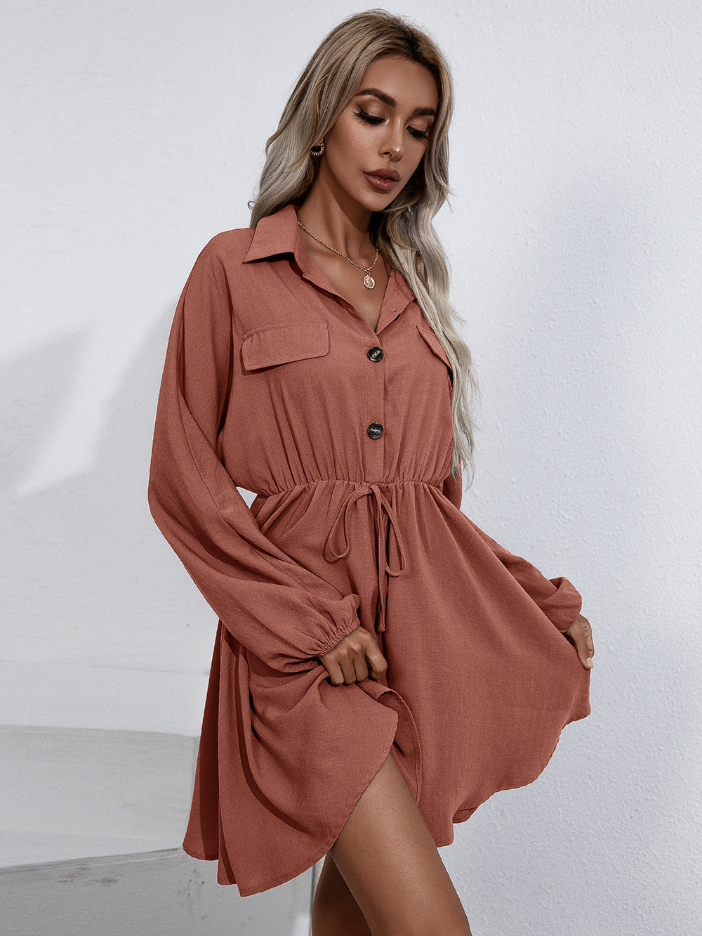Cotton Remy Pocketed Shirt Dress Wine FINAL