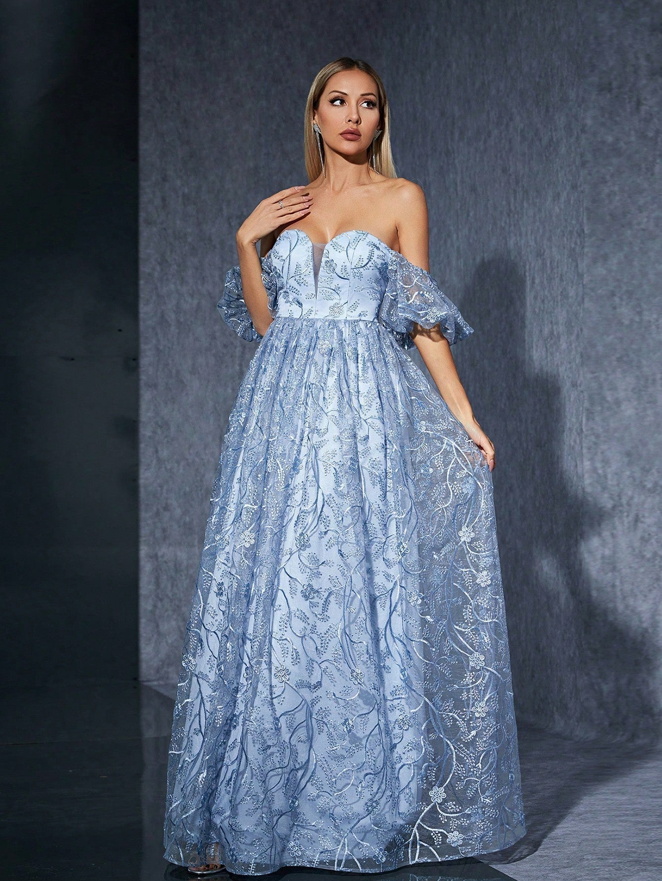 Shoulder Off Mesh Embroidered Evening Dress Ball Cocktail Niche Dress