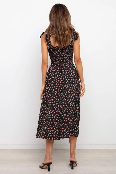 Alanis Flower Smocked Mini Dress Navy