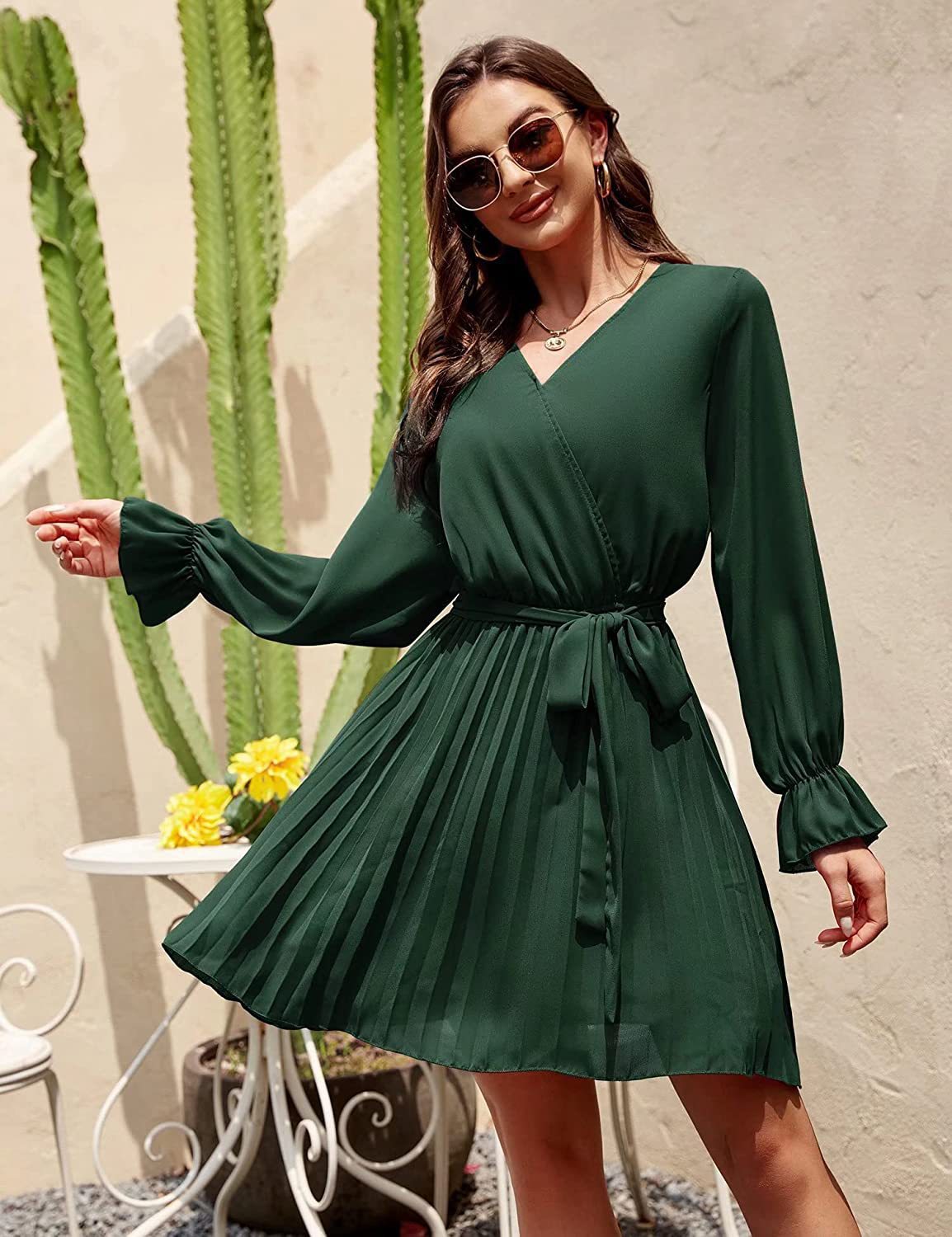 Dance Slow Satin Wrap Dress Hunter Green