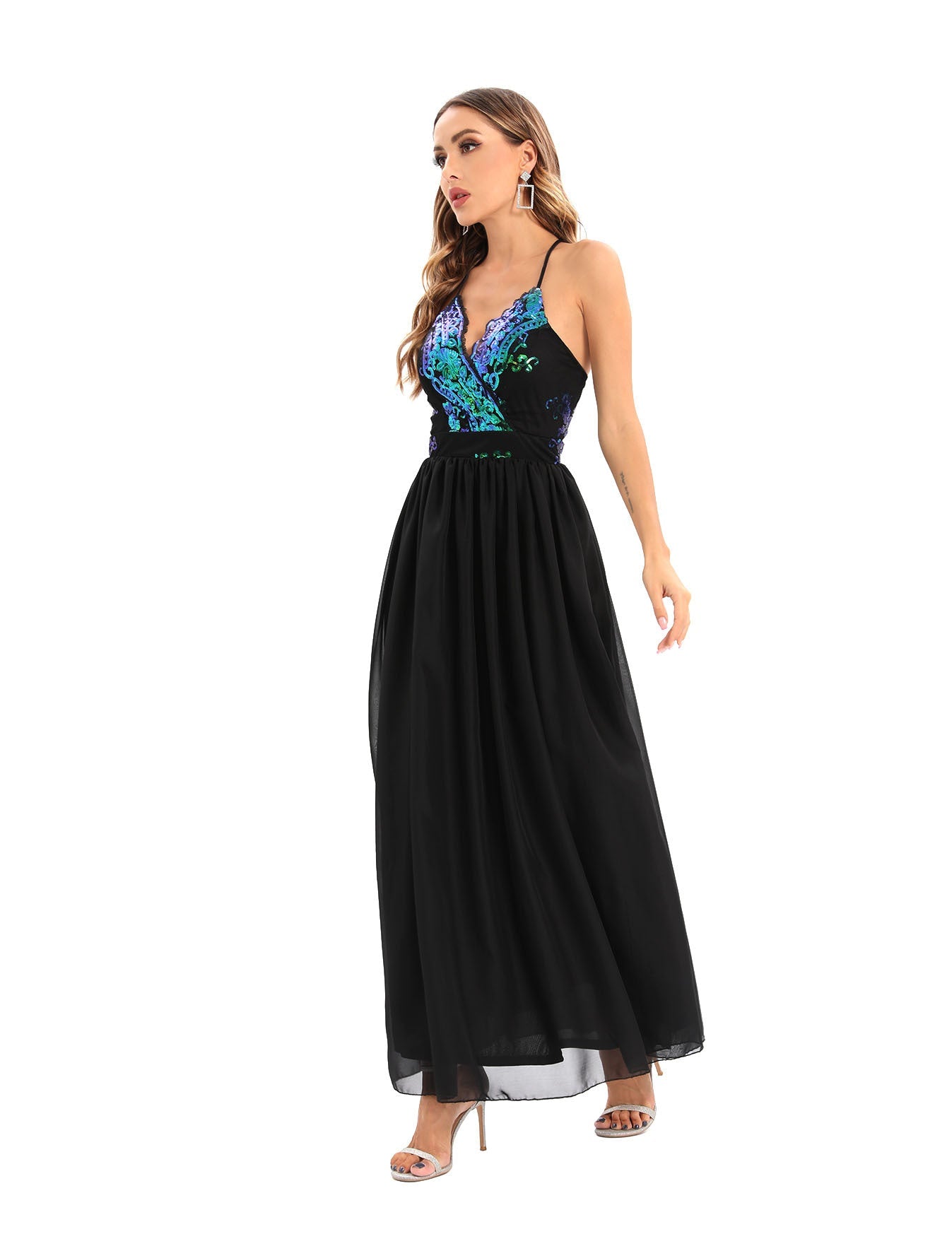 Chic Backless Spaghetti Straps Dress Women Clothing Maxi Dress Evening Dress