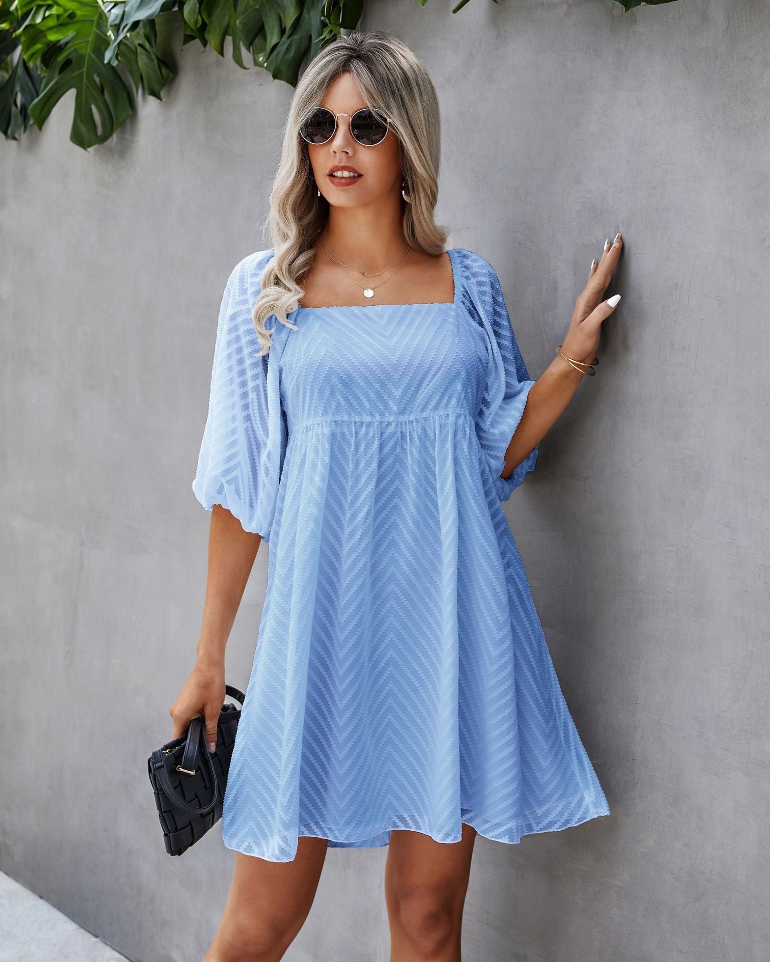 Gingham Silverado Babydoll Dress Blue