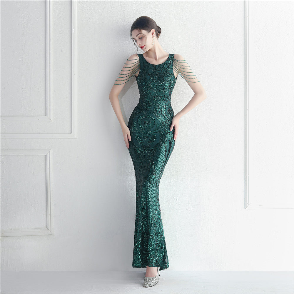 Craft Beaded Positioning Bloom Sequin Star Wedding Prom Maxi Dress