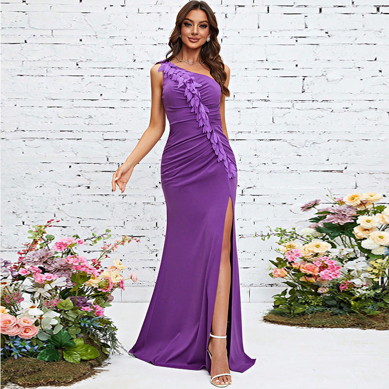 Dress Evening Evening Dress One Shoulder Slim Evening Dinner Party Dress Wedding Dress