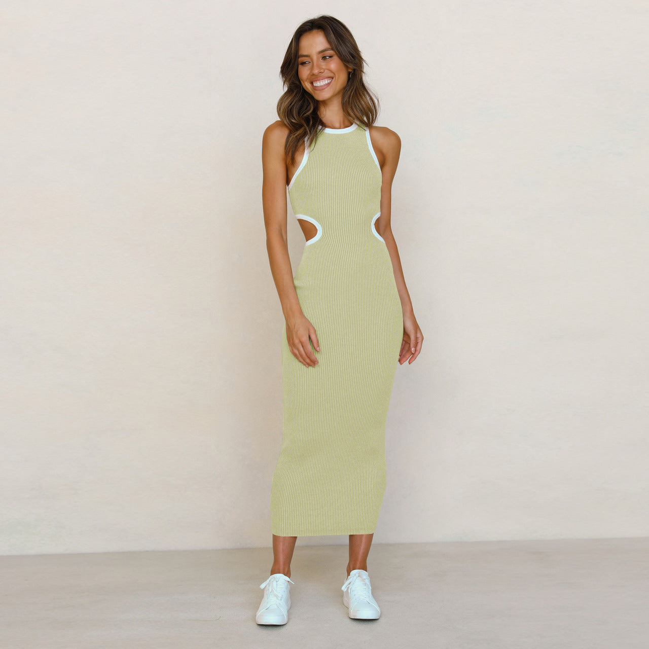 Ribbed Kajus Cutout Knit Midi Dress