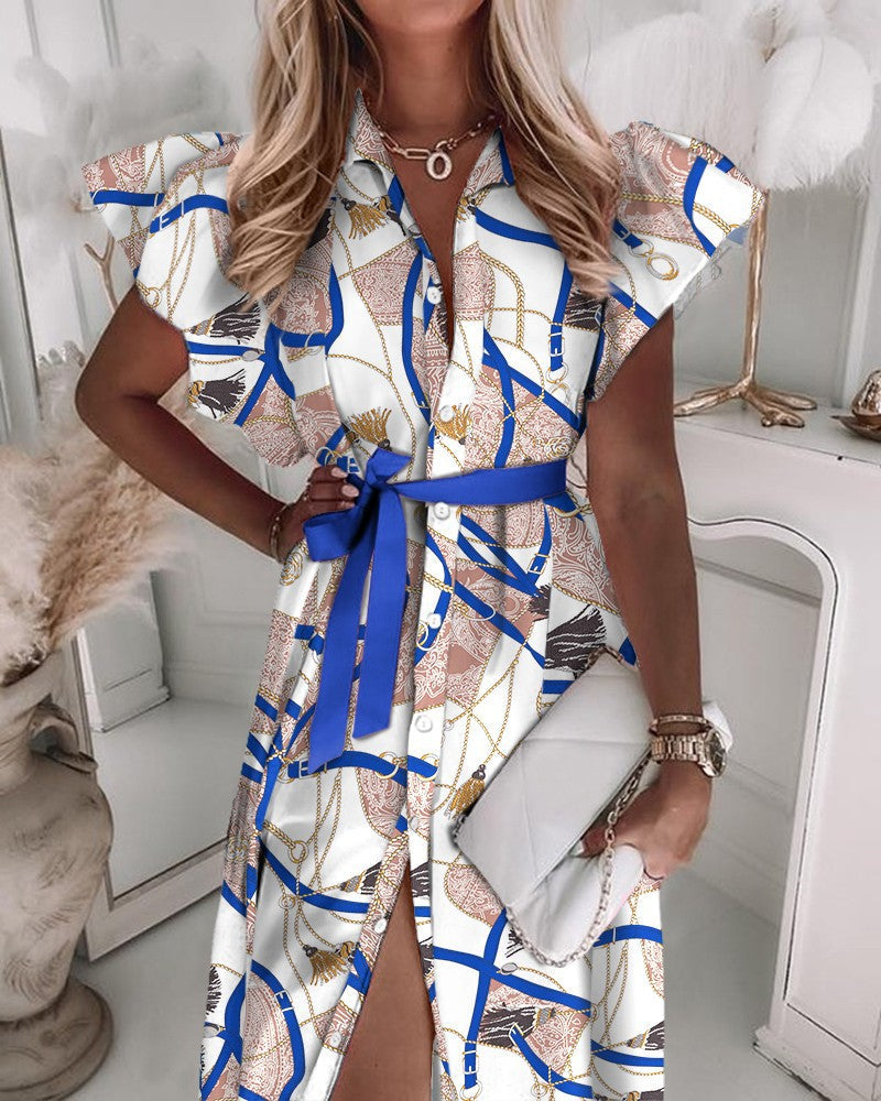 Link Let's Printed Button Down Shirt Dress