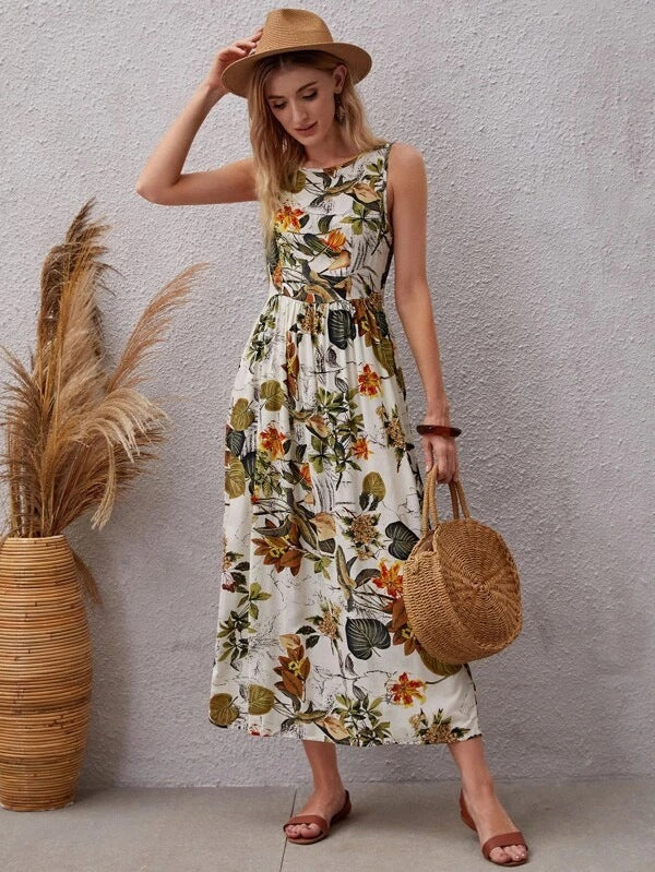 Lester Flower Smocked Midi Dress