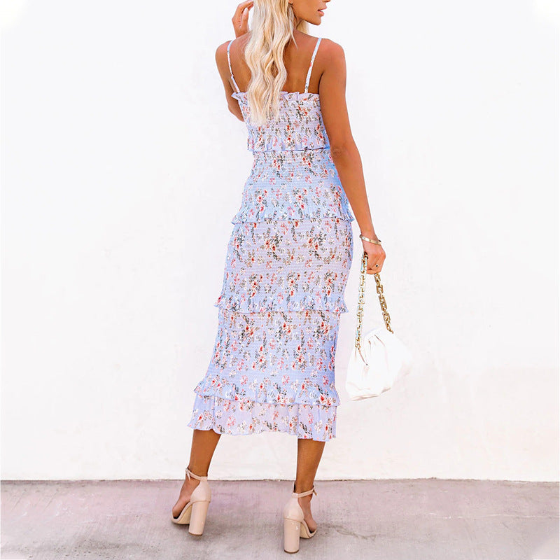 Kristy Botanical Smocked Ruffle Midi Dress Dijon