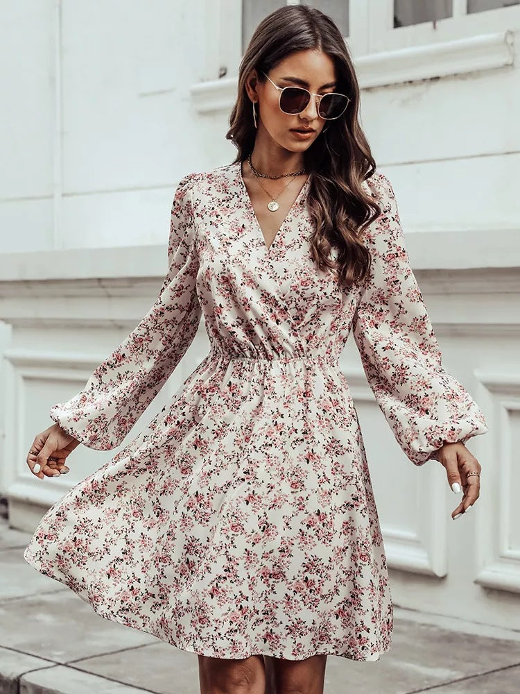 Autumn Years Bloom Swiss Dot Ruched Dress