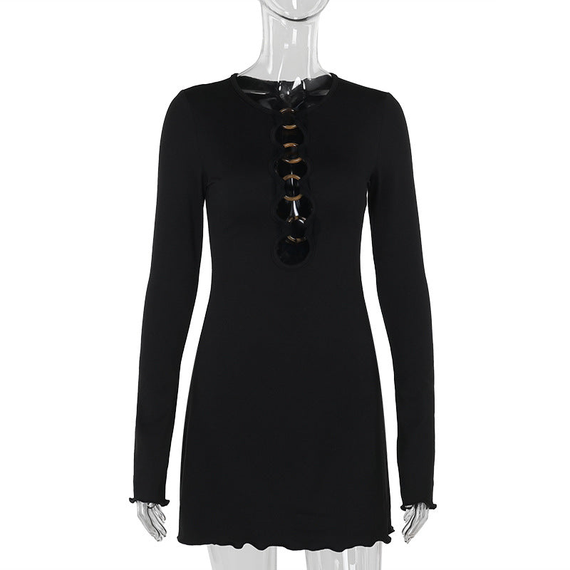 Cutout Knitted Long Sleeve Narrow Dress