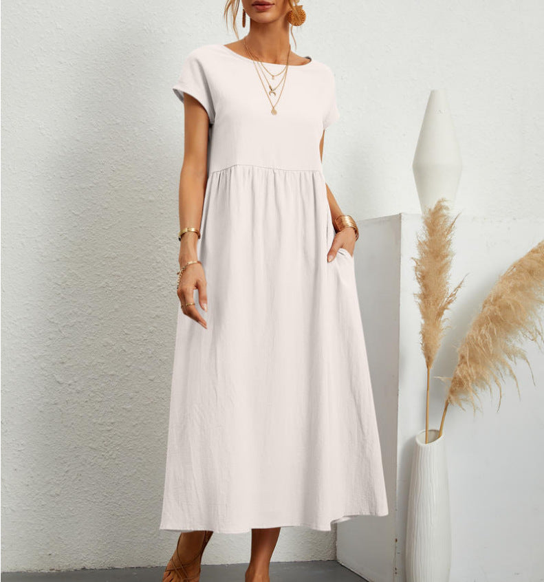 Cotton Tipton Pocketed Button Down Babydoll Dress White