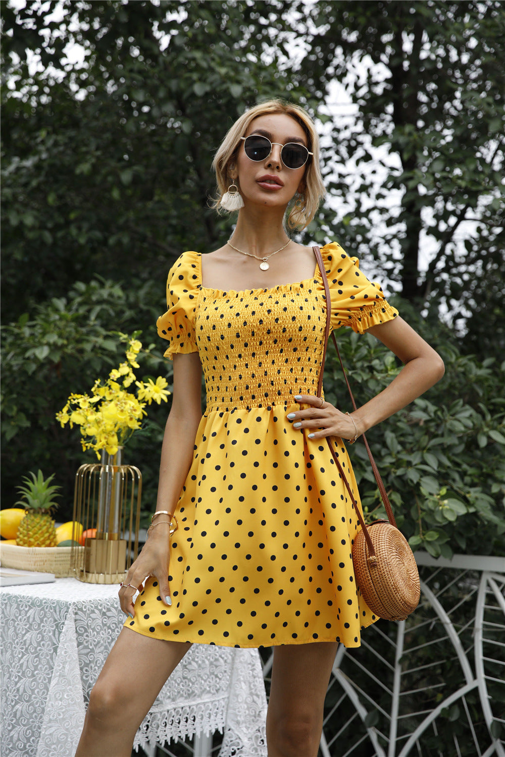 Puff Stevens Sleeve Babydoll Dress Yellow