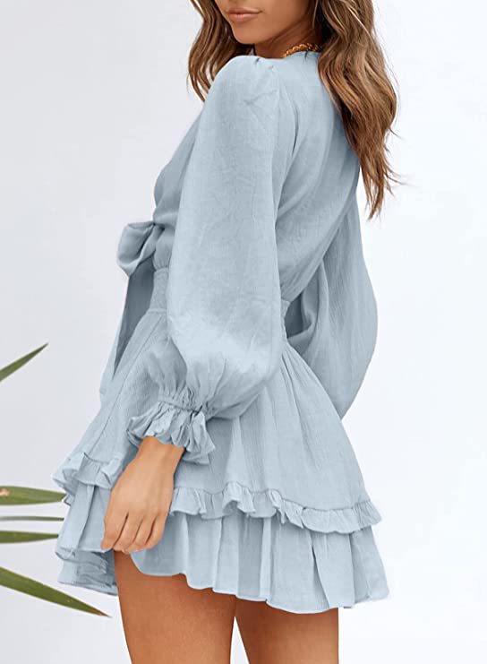 Textured Krueger Ruffle Dress Powder Blue