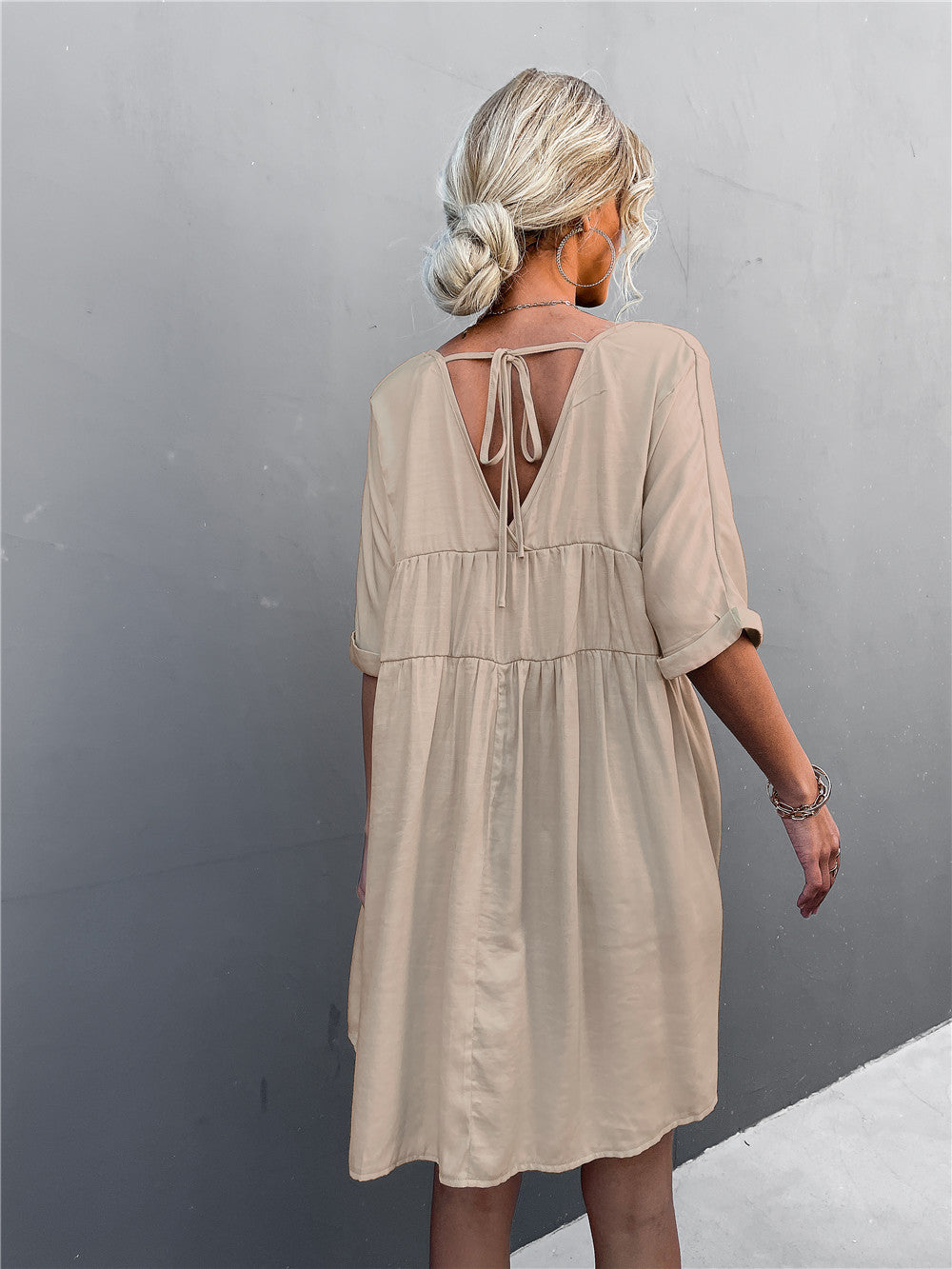 Cotton Goodness Pocketed Babydoll Dress Khaki