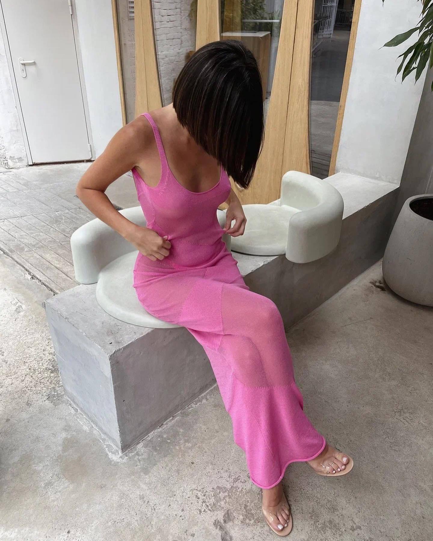 through See Backless Slim Fit Beach Beach Cover Up Bohemian Woolen Long Patchwork Dress