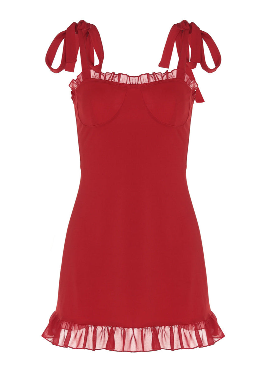 Rouge Bella Ruffled Tie Strap Mini Dress