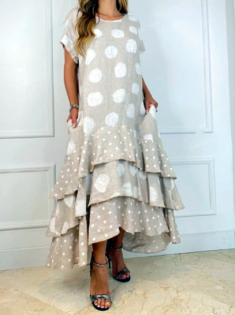 Cotton Valentina Polka Dot Tiered Midi Dress FINAL