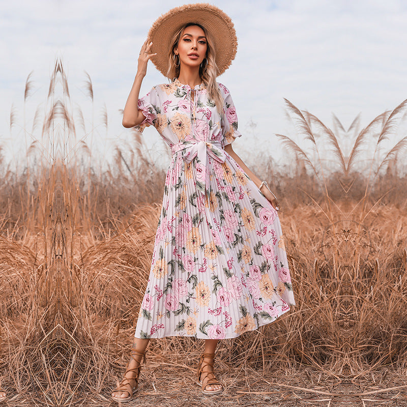 PREORDER Quiet Escape Bloom Pleated Midi Dress Ivory