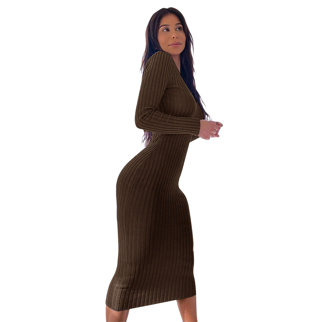 Off Troy The Shoulder Knit Midi Dress Chocolate FINAL