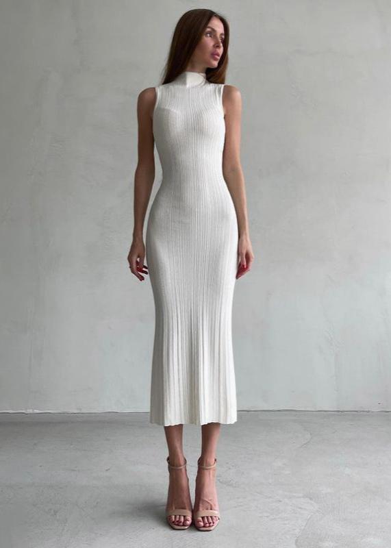 Ribbed Ivory Sleeveless Midi Dress
