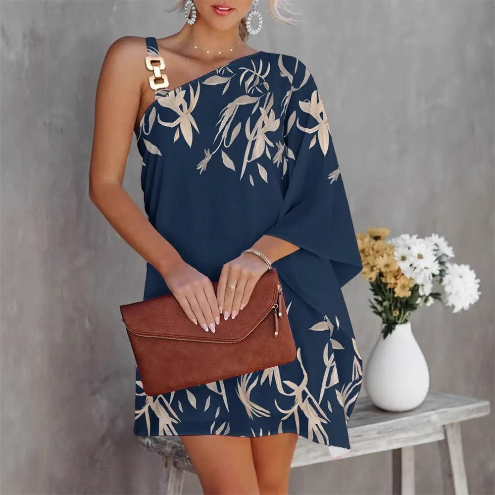 Aesthetic Ana Women's Asymmetric Mini Dress with Decorative Shoulder Detail and Design Boutique Collection