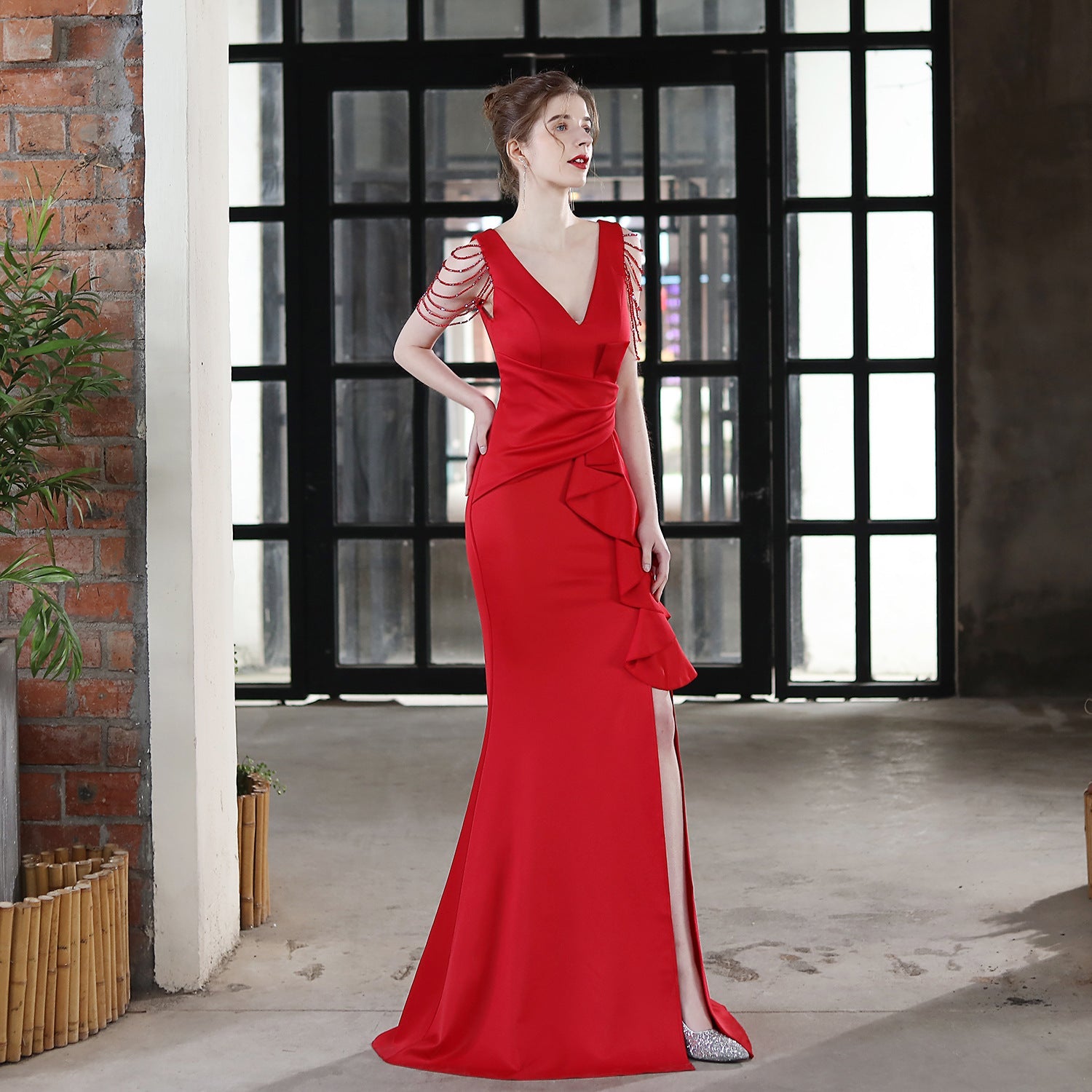 Toast Dress Bride Extended Sling Appreciation Dinner Slim-Fit Fishtail Wedding Car Model Exhibition Dress
