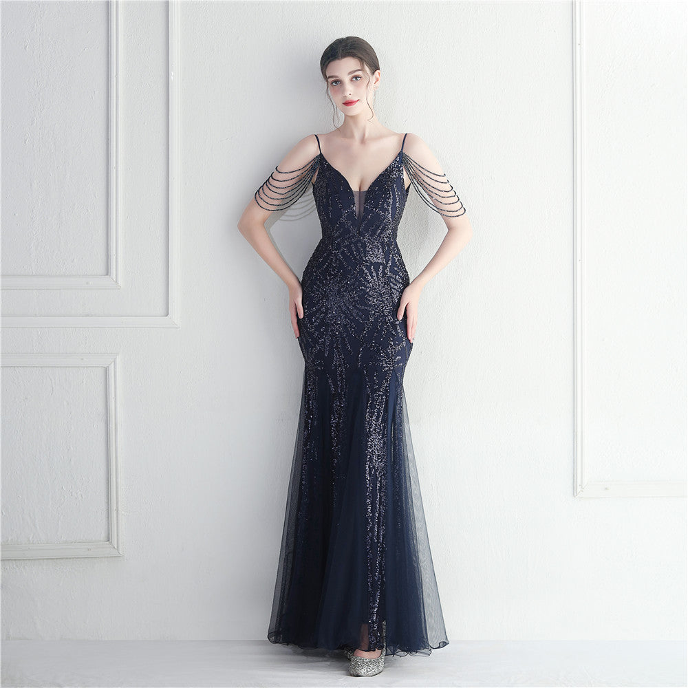 Beaded Bridal Wedding Dinner Extended Camisole Evening Dress